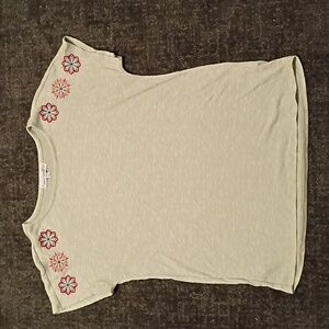 Green T-Shirt with Floral Embroidery